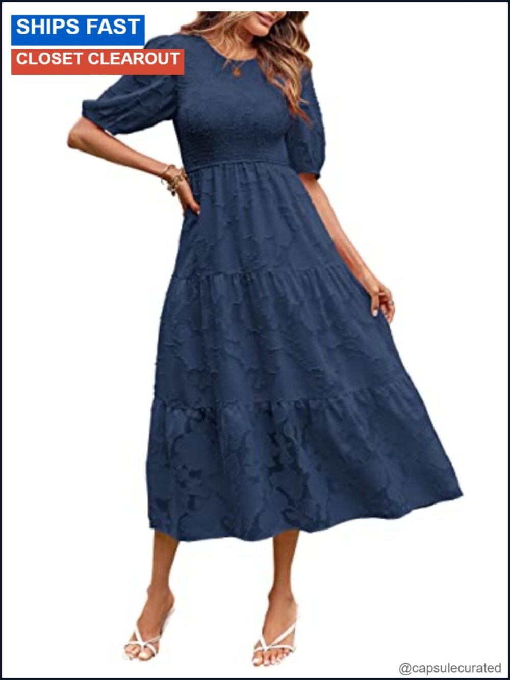 Floral Chiffon Puff Sleeve Tiered Midi Dress